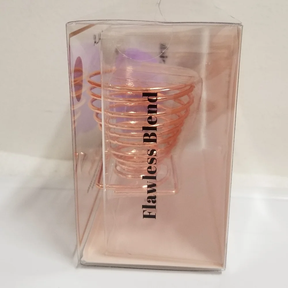 CALA Purple Pro Blender Makeup Sponge & Gold-tone Holder Stand NIB